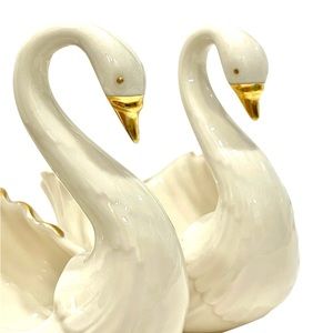 LENOX Vintage Swan 24K Gold Trim Porcelain Trinket Dish (Set of 2) in EUC